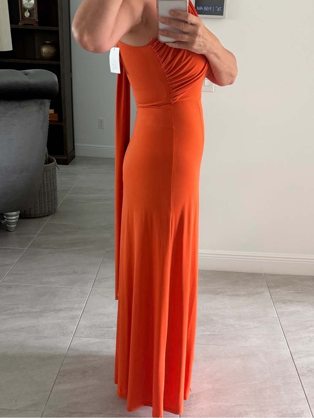 Elegant One-Shoulder Orange Maxi Dress